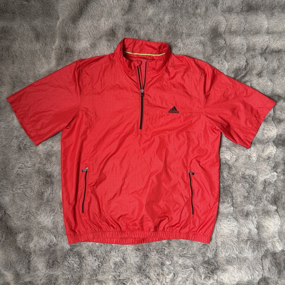 Adidas Golf Climaproof Jacket Mens Size XL 1/4 Zip Red Short Sleeve Lightweight